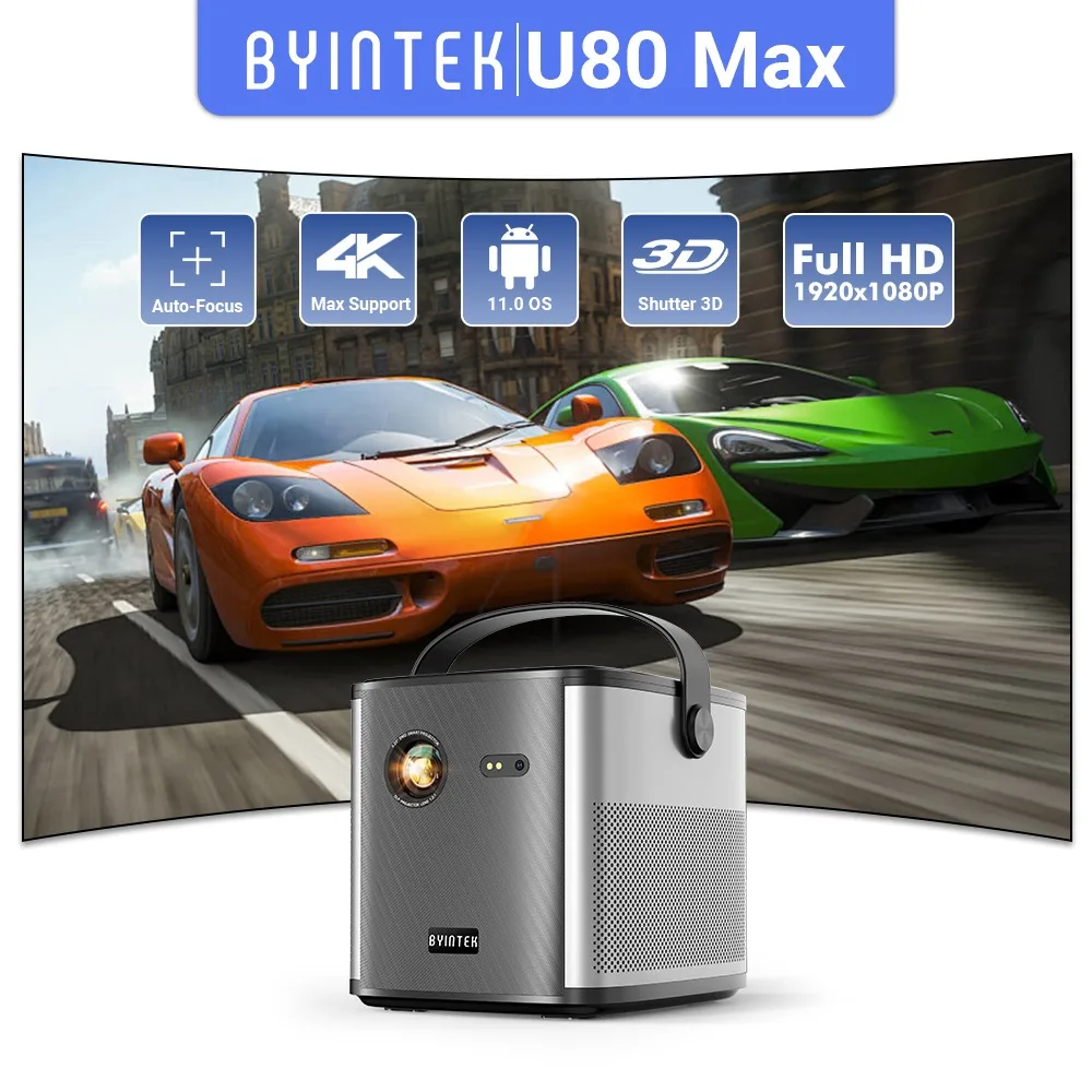 BYINTEK 4K 1080P проектор U80 Max 3D кинотеатр Android 11.0 WiFi мини портативный домашний кинотеатр видео DLP проектор с батареей