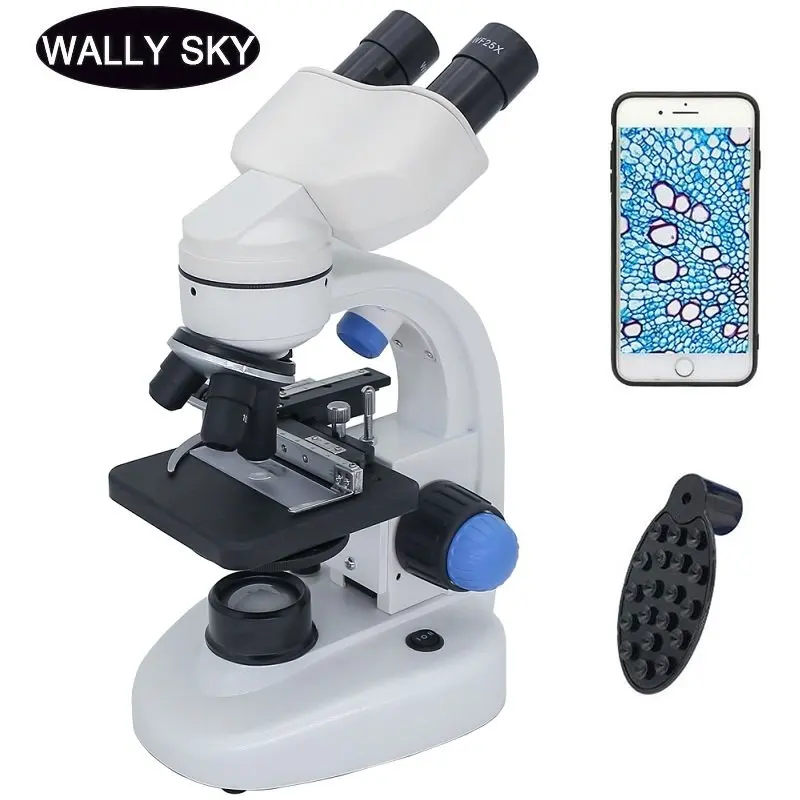 2000X Binocular Microscope LED Lighted Biological Microscope Educational Student Science Experiment with Smartphone Clip