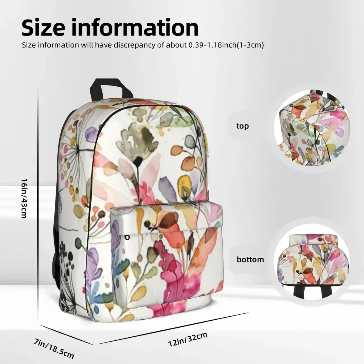 Acuarela de flores y plantas salvajes, mochila con estampado botánico de naturaleza salvaje, bolsa escolar para estudiantes, mochila para portátil, mochila de viaje