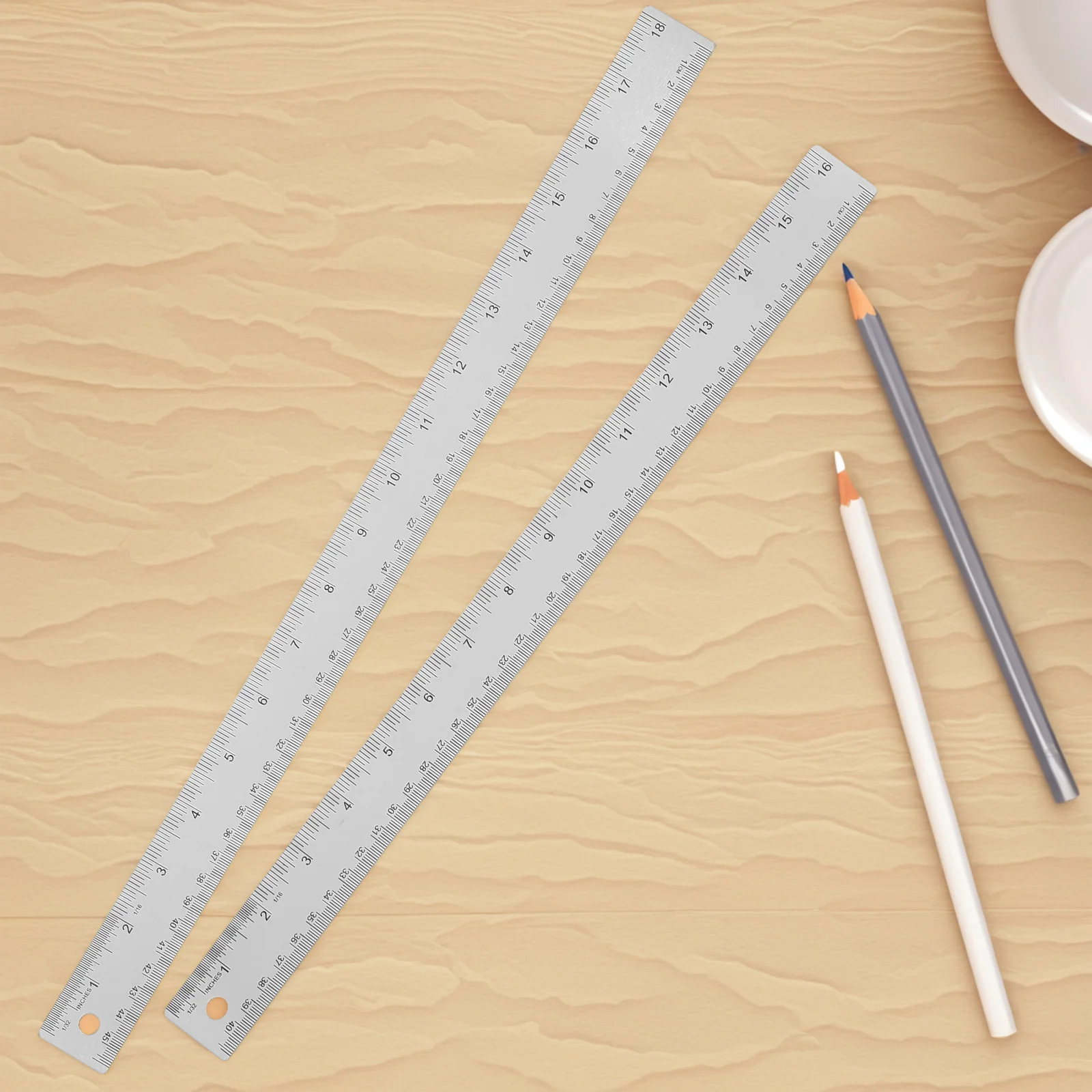 

2pcs Stainless Steel Ruler Metric Metal Precision Measuring Tool Office Geometry Drafting Engineer Scale Student Stationery