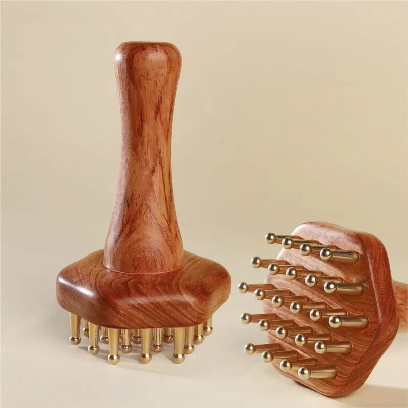 Rosewood meridian brush with brass comb teeth, massage brush for full-body use, liver meridian body care, solid wood, no paint