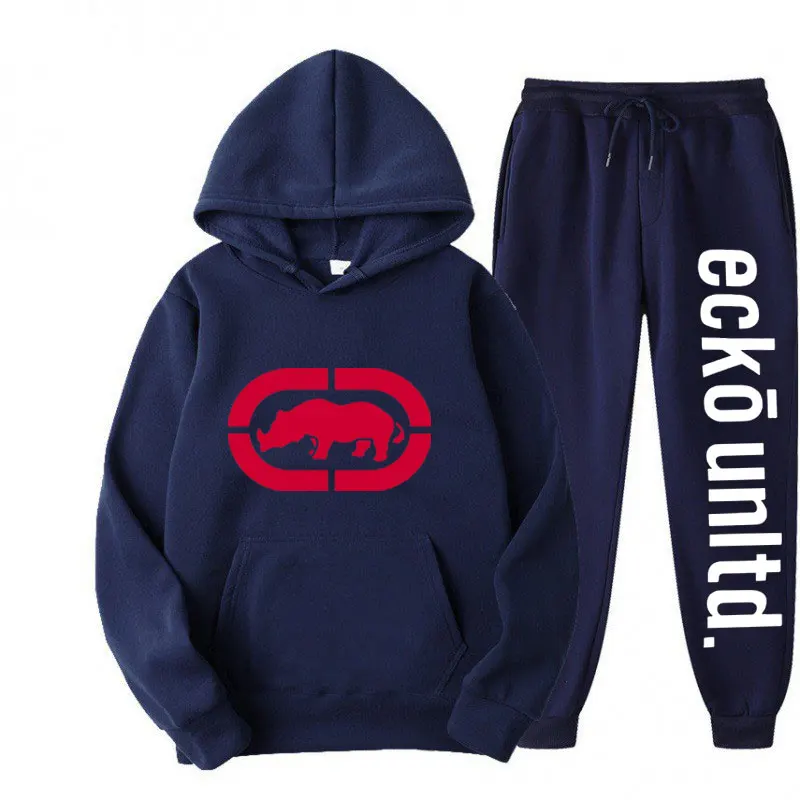 Imagen 4: Conjunto Deportivo de Moda para Hombre ECKO Invierno 2026, Sudadera con Capucha y Pantalones Deportivos Estampados, Conjunto Casual de Dos Piezas para Fitness y Jogging