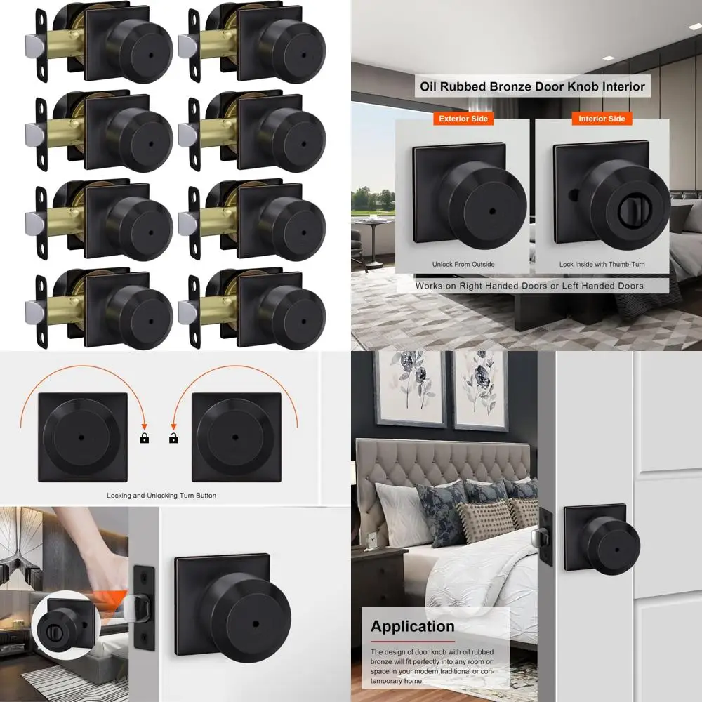 Zestaw 8 klamek do drzwi z wykończeniem w kolorze brązu olejowanego, klamki wewnętrzne z zamkiem zatrzaskowym do sypialni i łazienek, trwałe elementy wyposażenia z brązu.