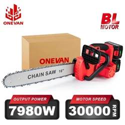 ONEVAN-motosierra eléctrica sin escobillas, 16 pulgadas, 7980w, poda inalámbrica, carpintería, jardín, herramienta eléctrica de corte para batería Makita de 18v