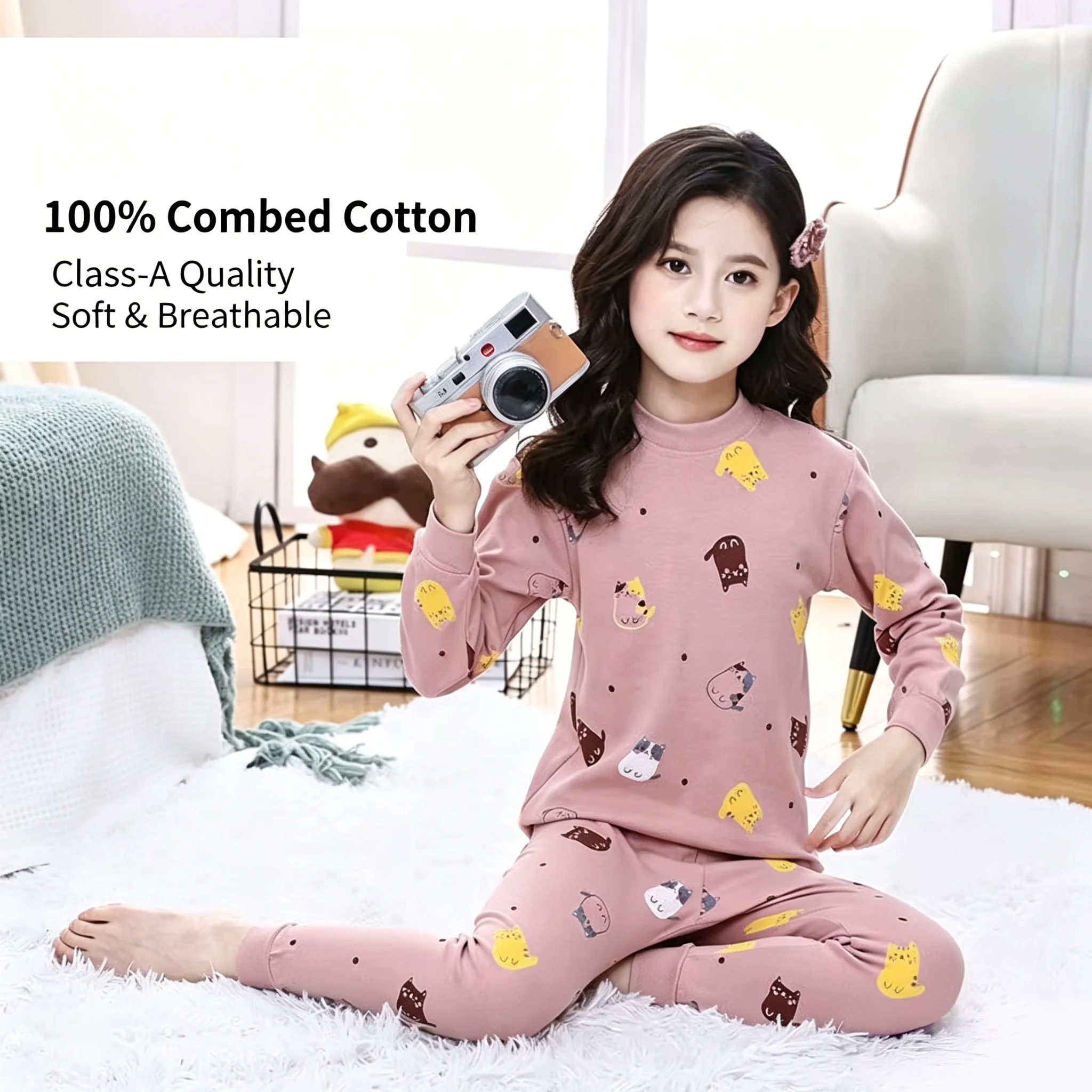 270G Baby Boy Winter Set Solid Color Children's Thermal Underwear Set Girl Pajamas Cotton Seamless Autumn Trousers Kids Homewear