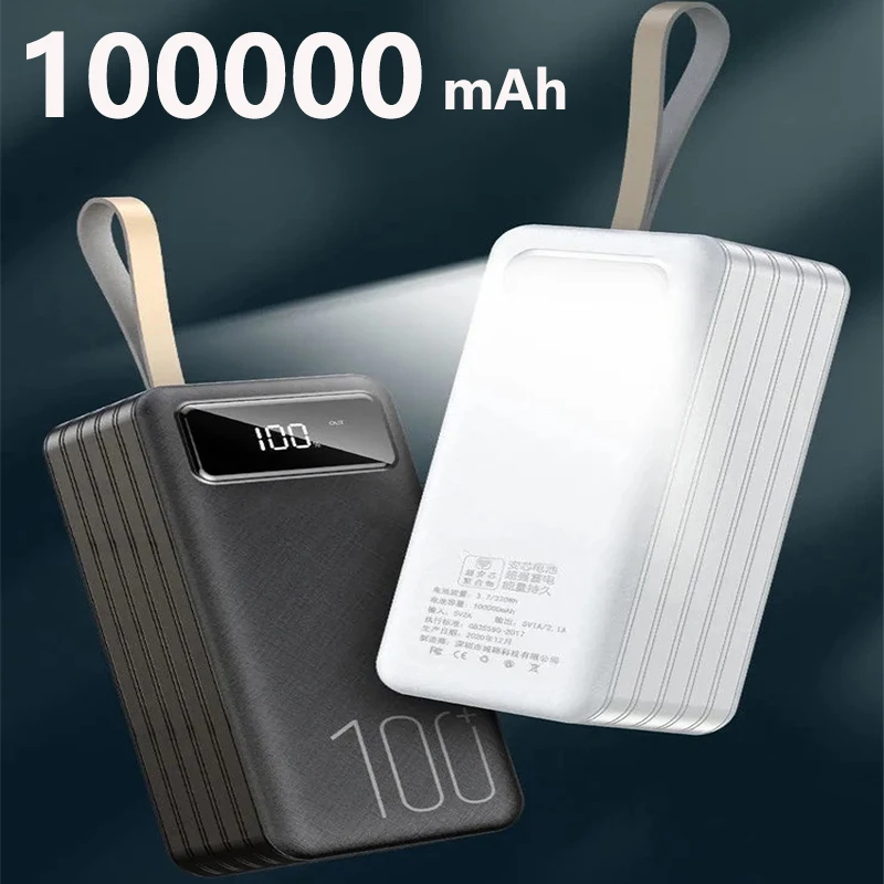 

Power Bank 100000mAh with 4 USB LED Light Portable Charger Powerbank for iPhone 15 Samsung Huawei Xiaomi External Spare Battery