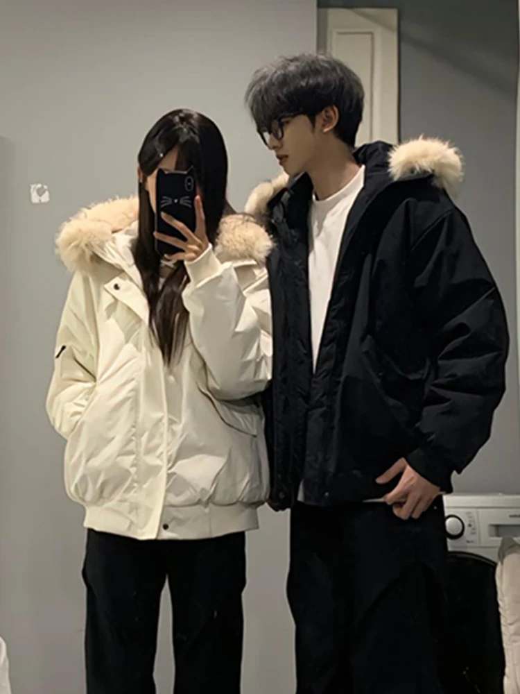 Хлопковая куртка с капюшоном в стиле ретро в американском стиле и меховым воротником для мужчин и женщин, зимняя теплая верхняя одежда, пальто для пар