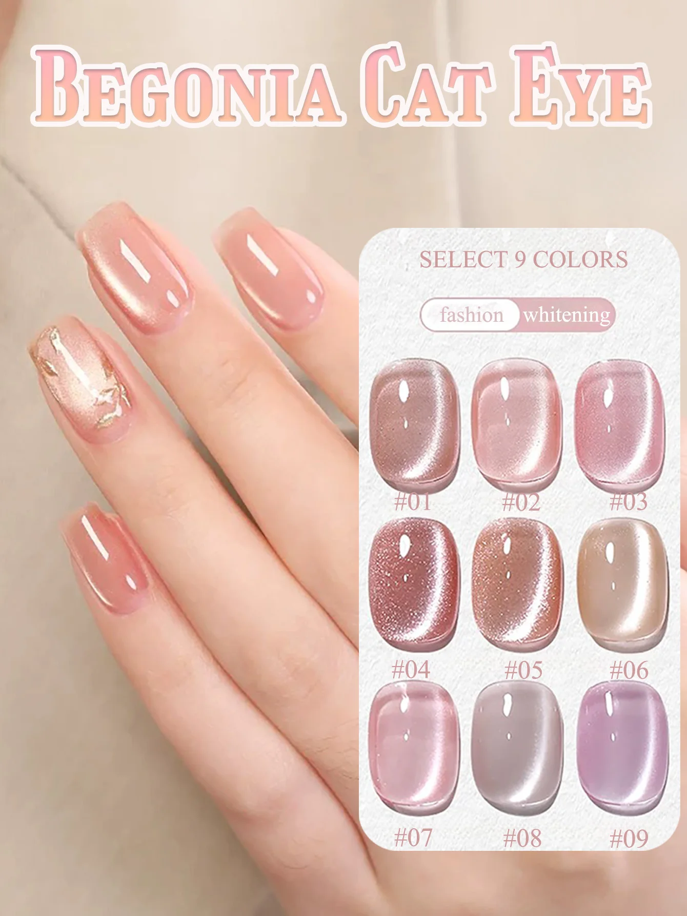 1-9 pz TC Begonia Perlina di Vetro Cat Eye Gel Smalto per unghie 2025 Nuovo Squisito Acqua Luce Trasparente Rosa Perlina di Vetro Unghie artistiche