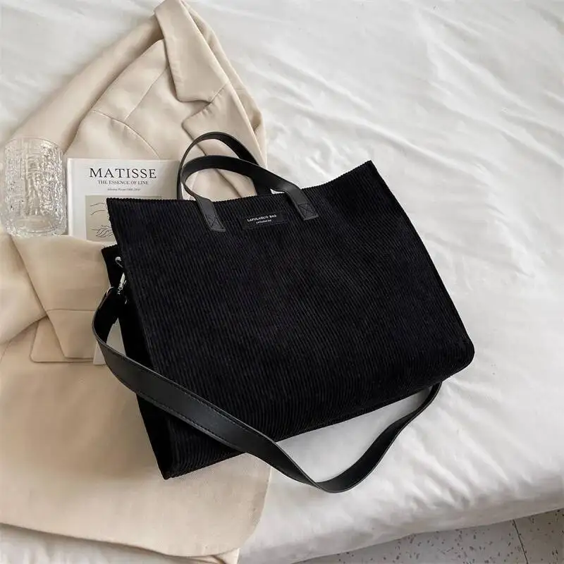 Corduroy Canvas Women Tote Ladies Casual Shoulder Bag Foldable Reusable Shopping Bags Beach Bag Female Cotton Cloth Handbag