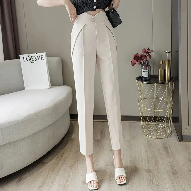 

Elegant High Waist Women's Pants 2022 Spring Summer Casual Harem Pants Black Office Ladies Trousers Ankle-Length Femme Pantalon