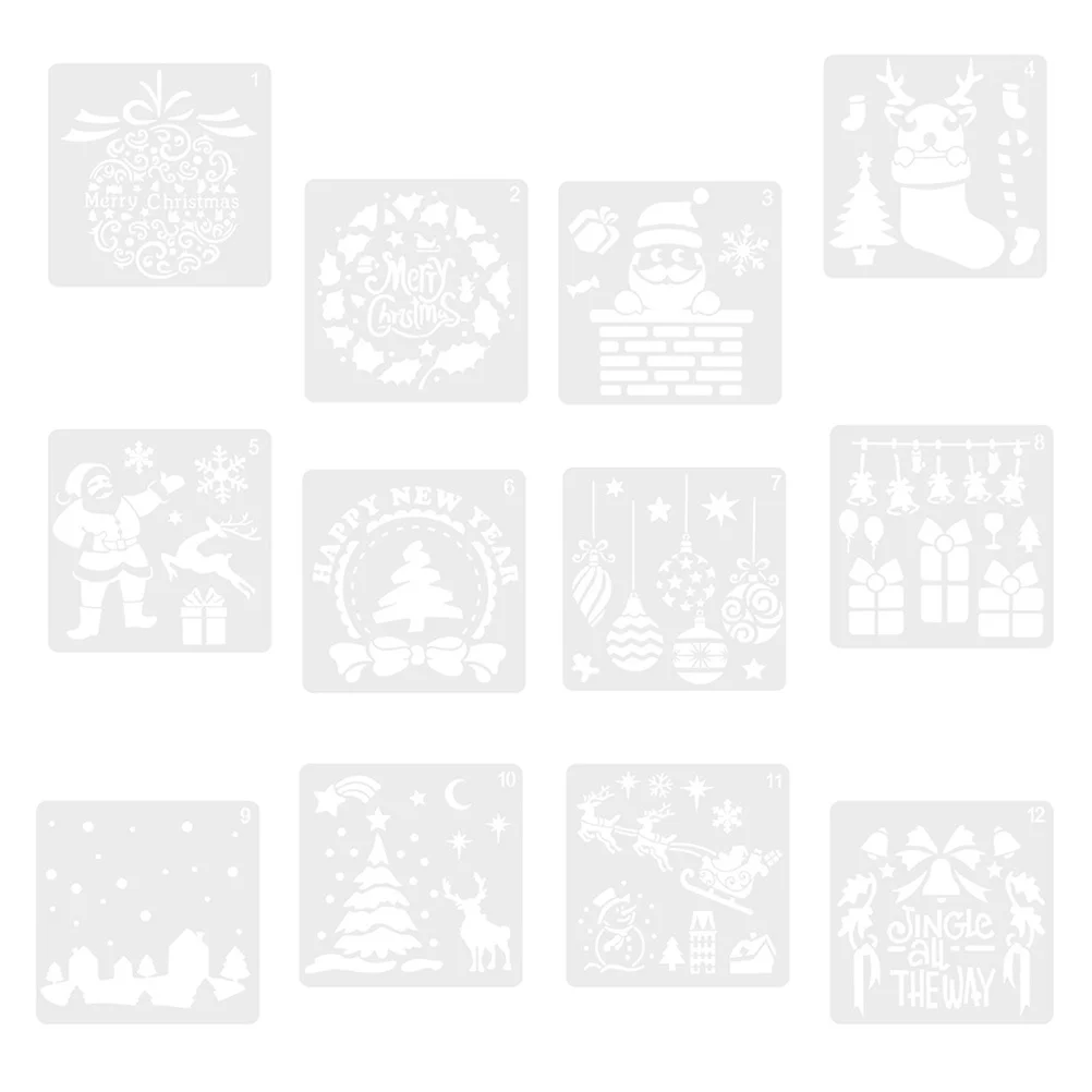 

12Pcs Christmas Painting Stencil Reusable Drawing Templates for DIY Xmas Art Projects Hollow Drawing Template