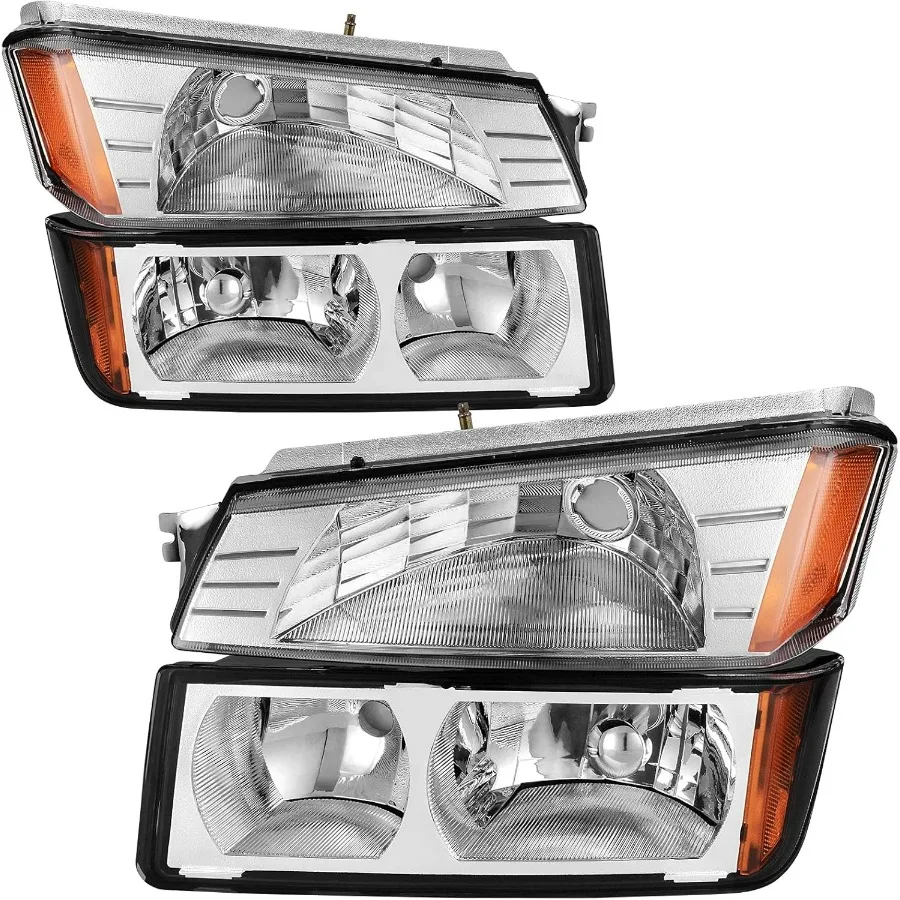 

Пара фар в сборе, совместимая с Chevy Avalanche 1500 2500 2002-2006, сменная фара, хромированный корпус, янтарный отражатель