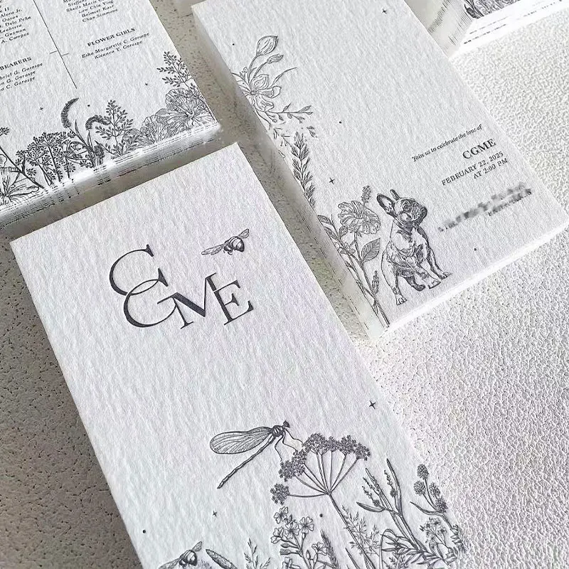 200Pcs Custom Business Cards 3D Texture Paper Wedding Invitation Cards Debossed Embossed 600gsm Cotton Paper Thank You Card