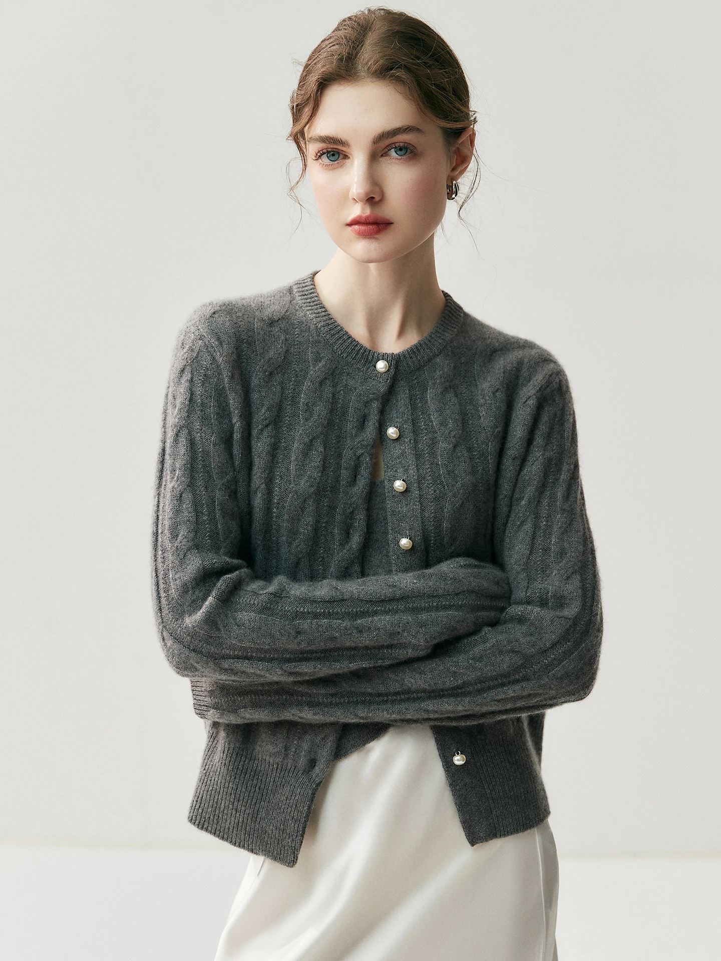 

Casual Loose Knitted Pure Color Camere Cardigan Women's Pullover Slimming Top round Ne Button-Up Outerwear