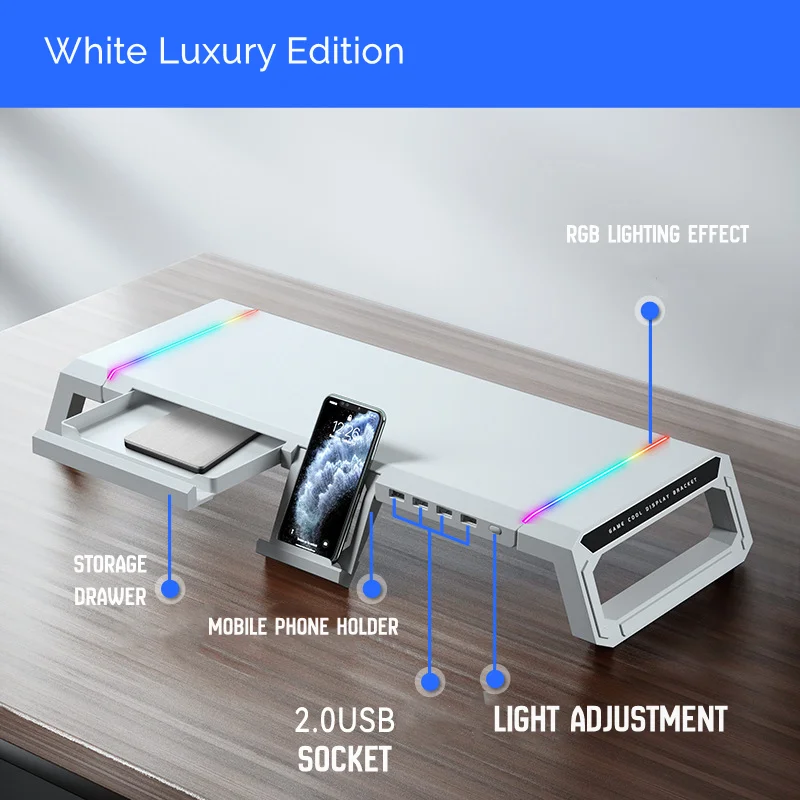 

Core Ice Zun T1 Computer Monitor Height Stand with USB Interface RGB Lighting Bracket Desktop Height Stand Folding Storage Base