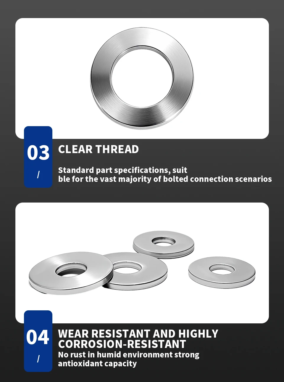 DIN9021 Große Flache Unterlegscheiben aus 304 Edelstahl Metall-Dichtungsscheiben M2.5 M3 M4 M5 M6 M8 M10 M12 M14 M16 M20 – Detail 5