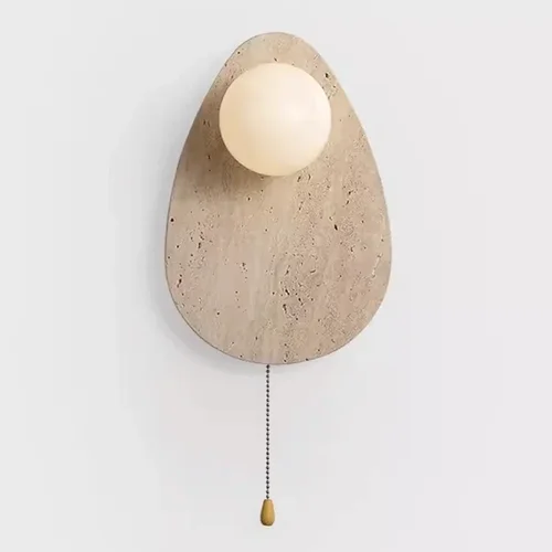 Vintage Natural Stone Art Decoration Wall Lamp Interior Glass Lampshade Led Light With Pull Chain Bedroom Decor Sconce