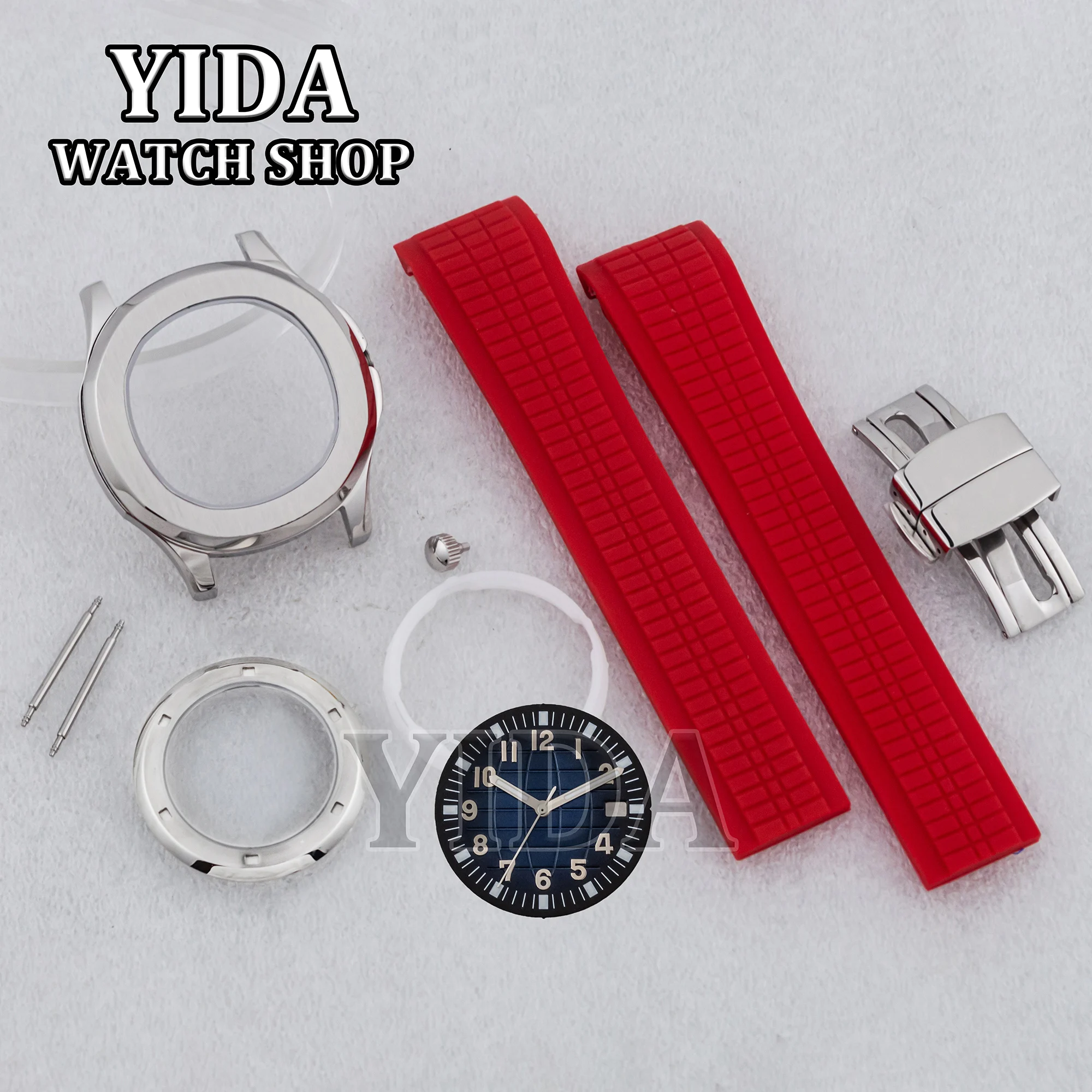

for AQUANAUT Nautilus 42MM NH35 Watch Case Red Rubber Strap Face Hands Needles 10ATM Waterproof Sapphire Glass for NH36 Movement