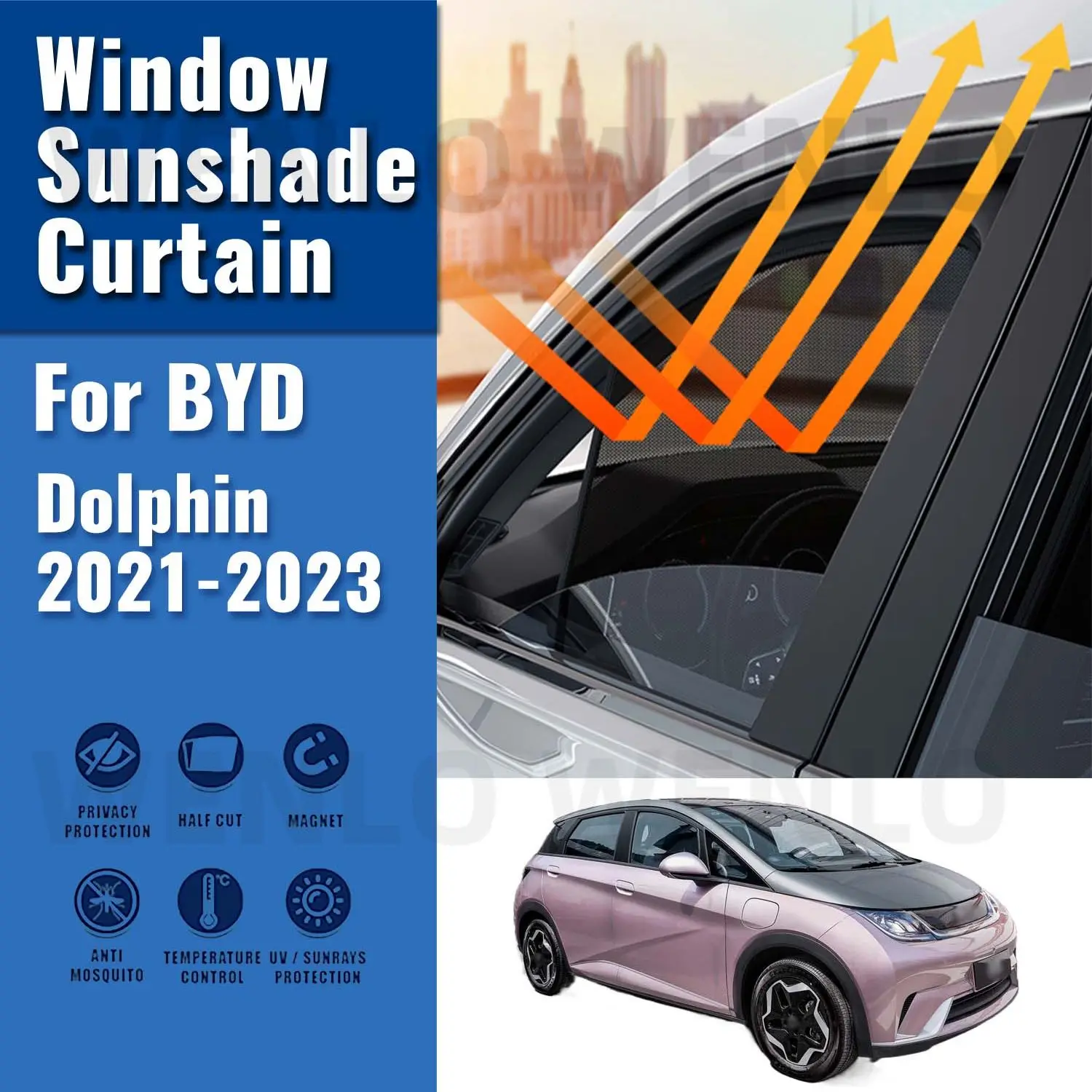 

For BYD Dolphin 2021-2023 Magnetic Car Sunshade Shield Front Windshield Frame Curtain Net Baby Rear Side Window Sun Shade Visor