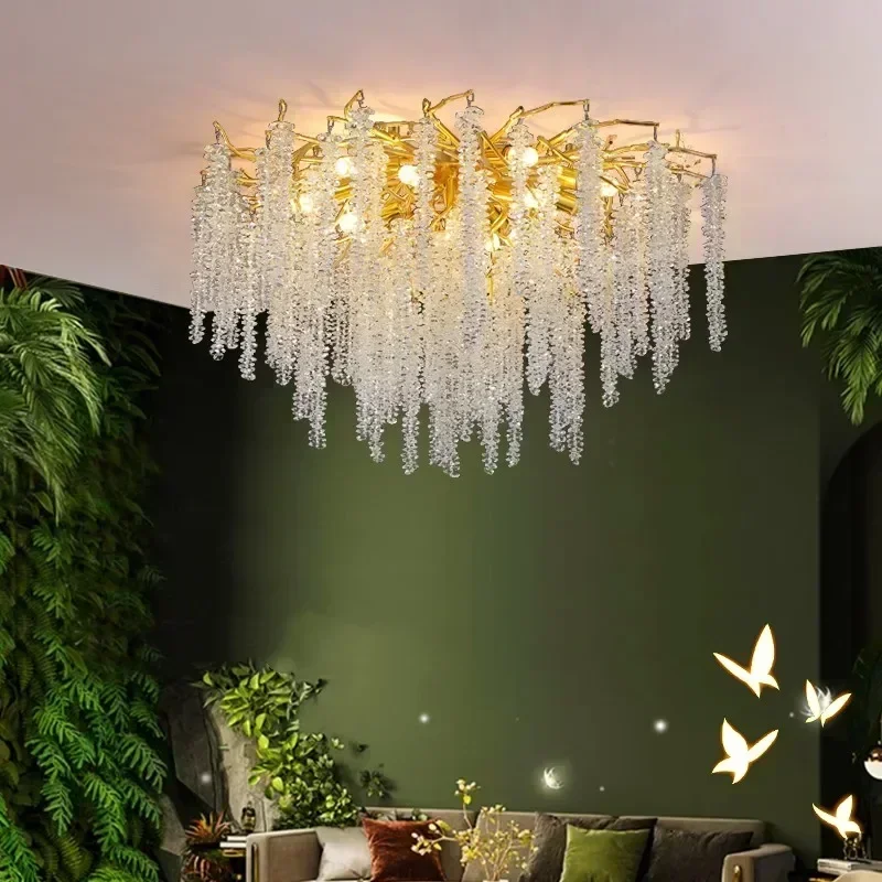 

Nordic Crystal Tassel Chandelier Luxury Ceiling Chandelier Living Room Decoration Villa Led Pendant Lamp Bedroom Light Fixtures