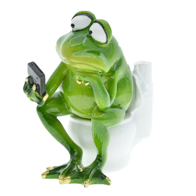 

Originality Interest Frog Selfie on the Toilet Statue Garden Decor Series Outdoor Statues Resin Handicrafts Home Decoration