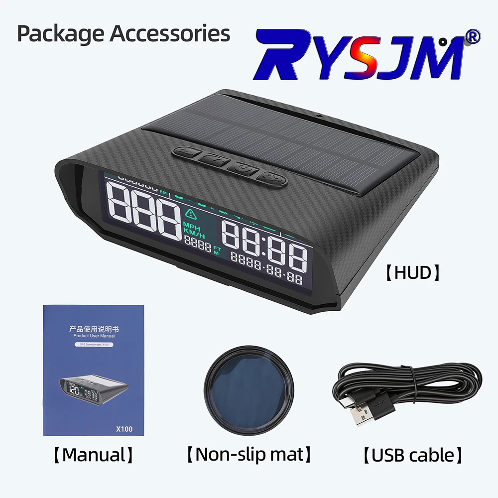 X100 Car Head-Up Display HUD Display Digital Speedometer KM/H MPH Wireless Solar-powered GPS Gauge For all Car