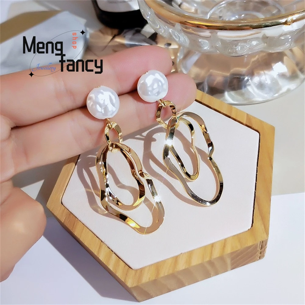 

S925 Silver Needle Shell Pearl Irregular Metal Geometric Earrings, Pearl Circle Stud Earrings, Simple And Cold Style Earrings