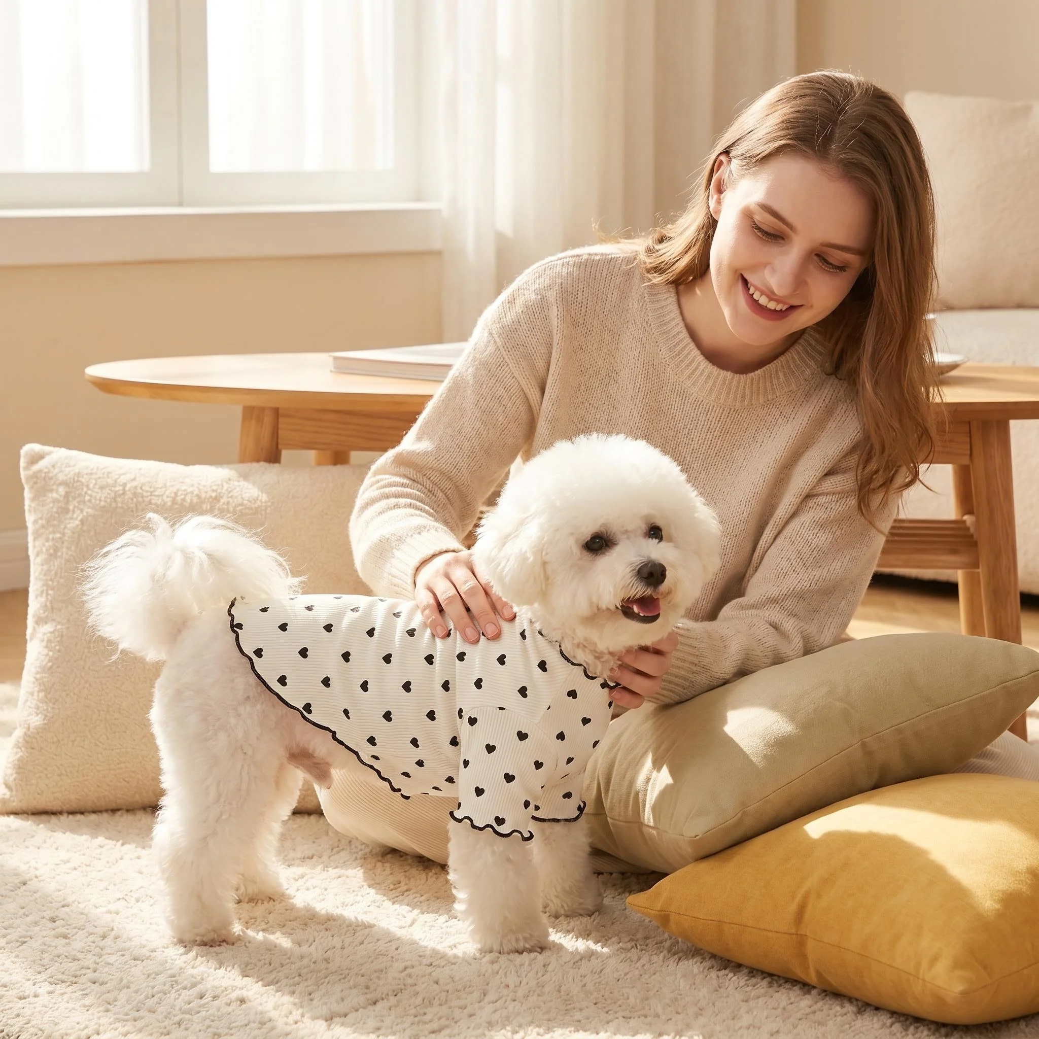1PC Cute Love bow tie pattern Dog T-shirt - Breathable Stretchy Pet Clothes for Small Dogs