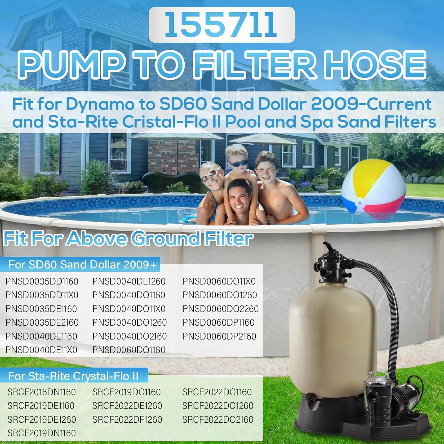 TML 155711 Pump Hose Assembly Pump to Filter Hose Fit for Pentair Sand Dollar/Sta-Rite Crystal-Flo II Pool/Spa Sand Filters