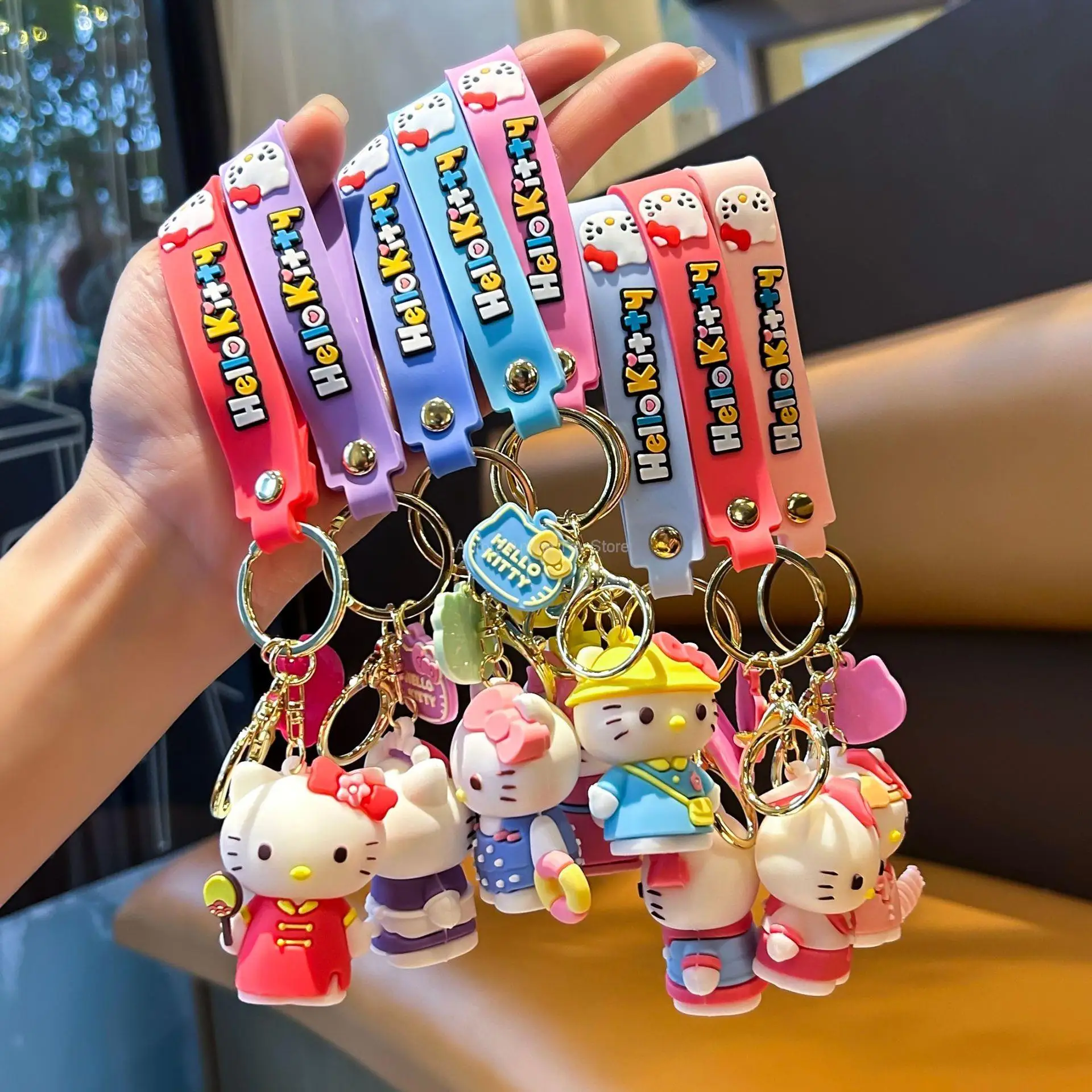 Anime Kawaii Sanrio Hello Kitty Keychain Pendant Holder Key Chain Car Keyring Mobile Phone Bag Hanging Jewelry Kids Toys Gifts