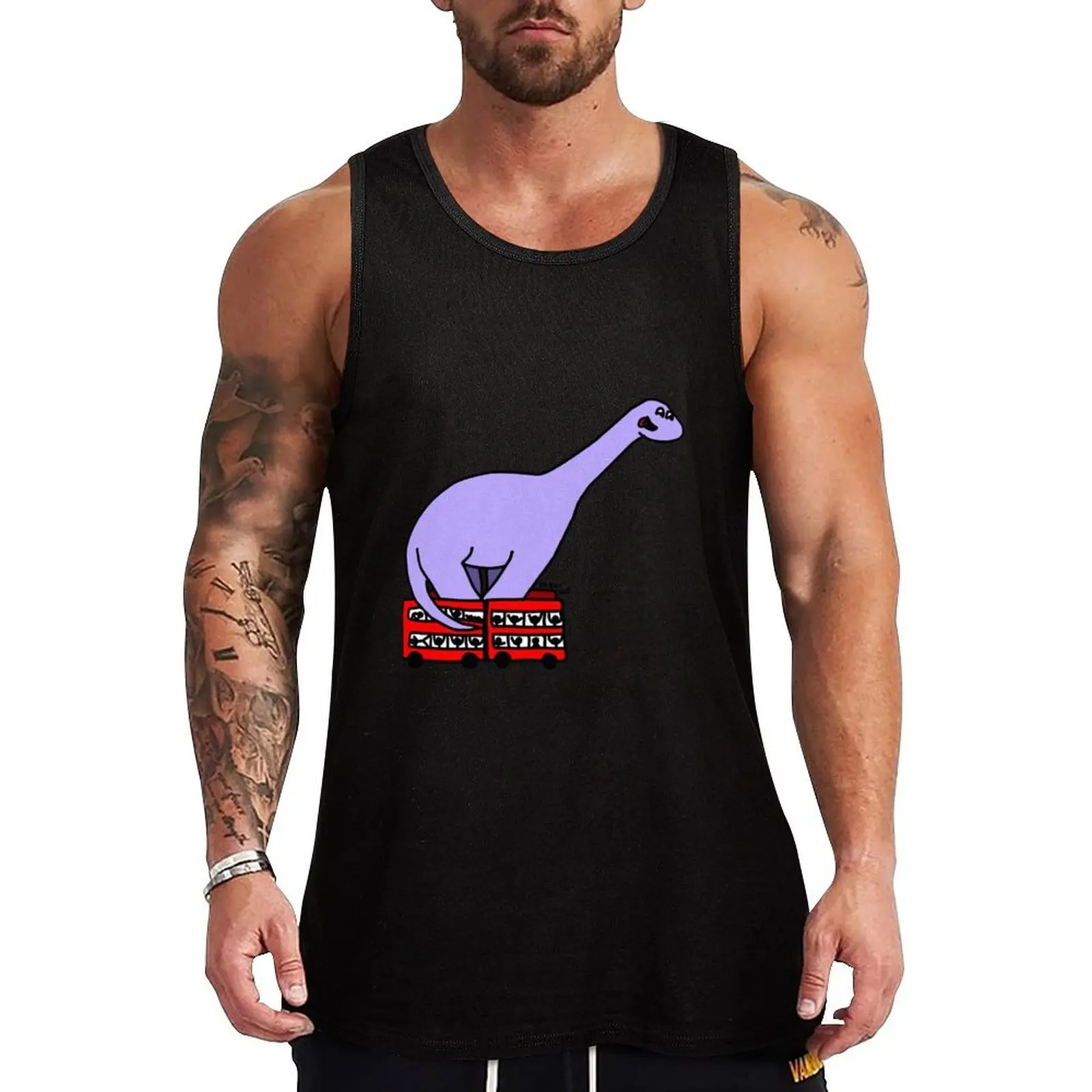 

Dinosaur on 4 Double Decker Buses Tank Top T-shirt man Men's singlets Gym clothes gym accessories man