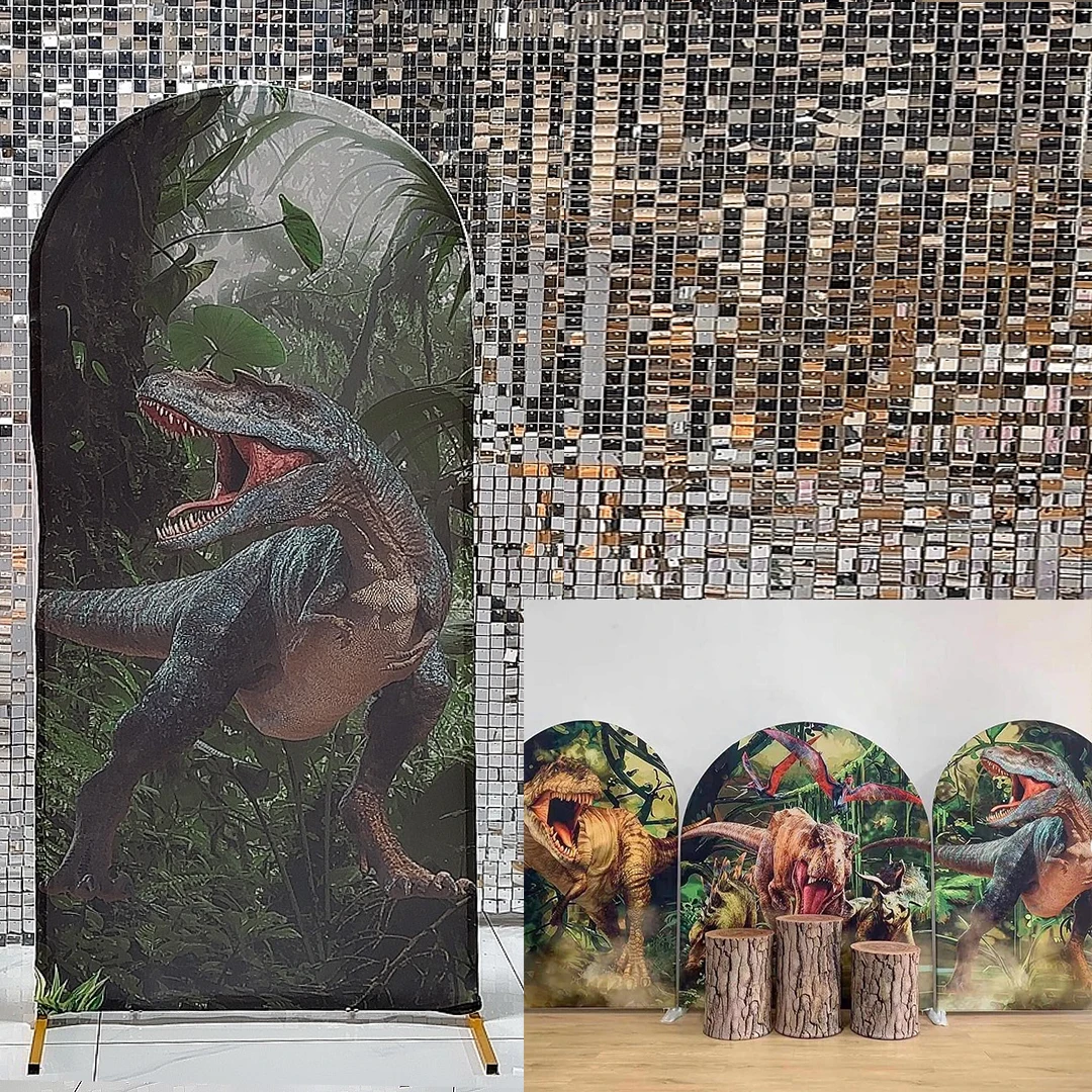 Dinosaur Arched Backdrop Arch Wall Covers Stretchy Fabric Background for Baby Birthday Party Decoration