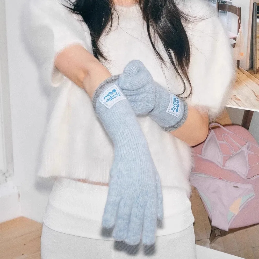 منتصف طول قفازات دافئة تصميم مجعد اللون حجب قفازات محبوكة الدوبامين الألوان مريحة قفازات شاشة اللمس النساء