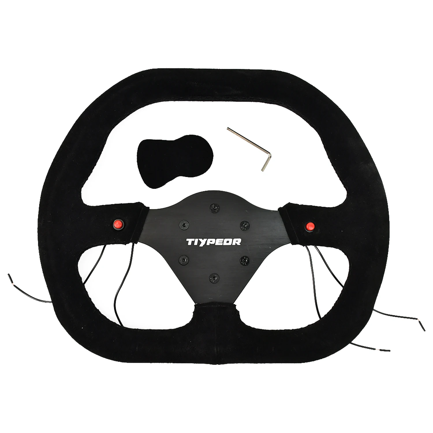 

TIYPEOR D-shaped 350mm black suede car steering wheel 20mm deep steering wheel without a hole bracket