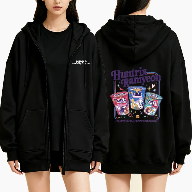 Kpop شيطان الصيادين الجرافيك مقنعين زمم النساء الرجال موضة خمر عادية Harajuku معطف الصوف الهيب هوب جاكيت زيبرا بلوزات #3