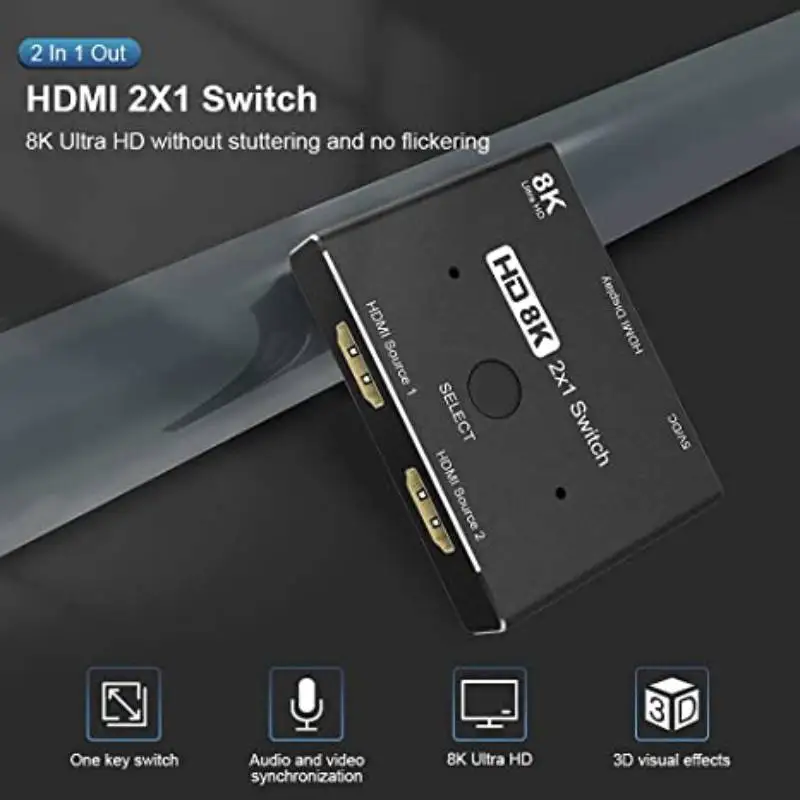 HDMI 2.1(DisplayPort 1.4) 8K High Speed 48Gbps Directional Switch 2In 1Out 1In 2Out Compatible Xbox PS5 Projectors Monitors