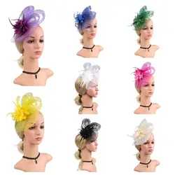 Fascinators Hat Women Flower Mesh Ribbons Feathers Fedoras Hat Headband or a Clip Cocktail Tea Party for Girls Hair Accessory