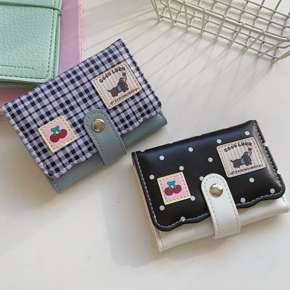 Stylish Sweet Polka Dot Trifold Wallet Pu Leather Wave Edge Dachshund Card Holder Patchwork Flower Coin Purse Daily Use
