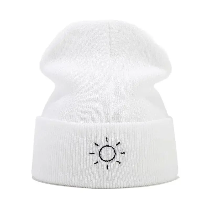 Autumn Winter Cotton Cartoon Embroidery Thicken Knitted Hat Warm Hat Skullies Cap Beanie Hat for Men and Women 140