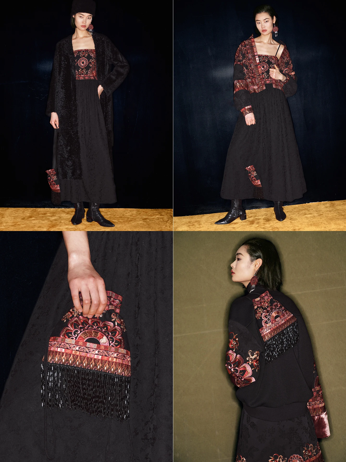 

Handmade Tassel Embroidery Vest Million Needles Non-Heritage Wall adow Chinoiserie Long Sve Stand Collar Winter Faion