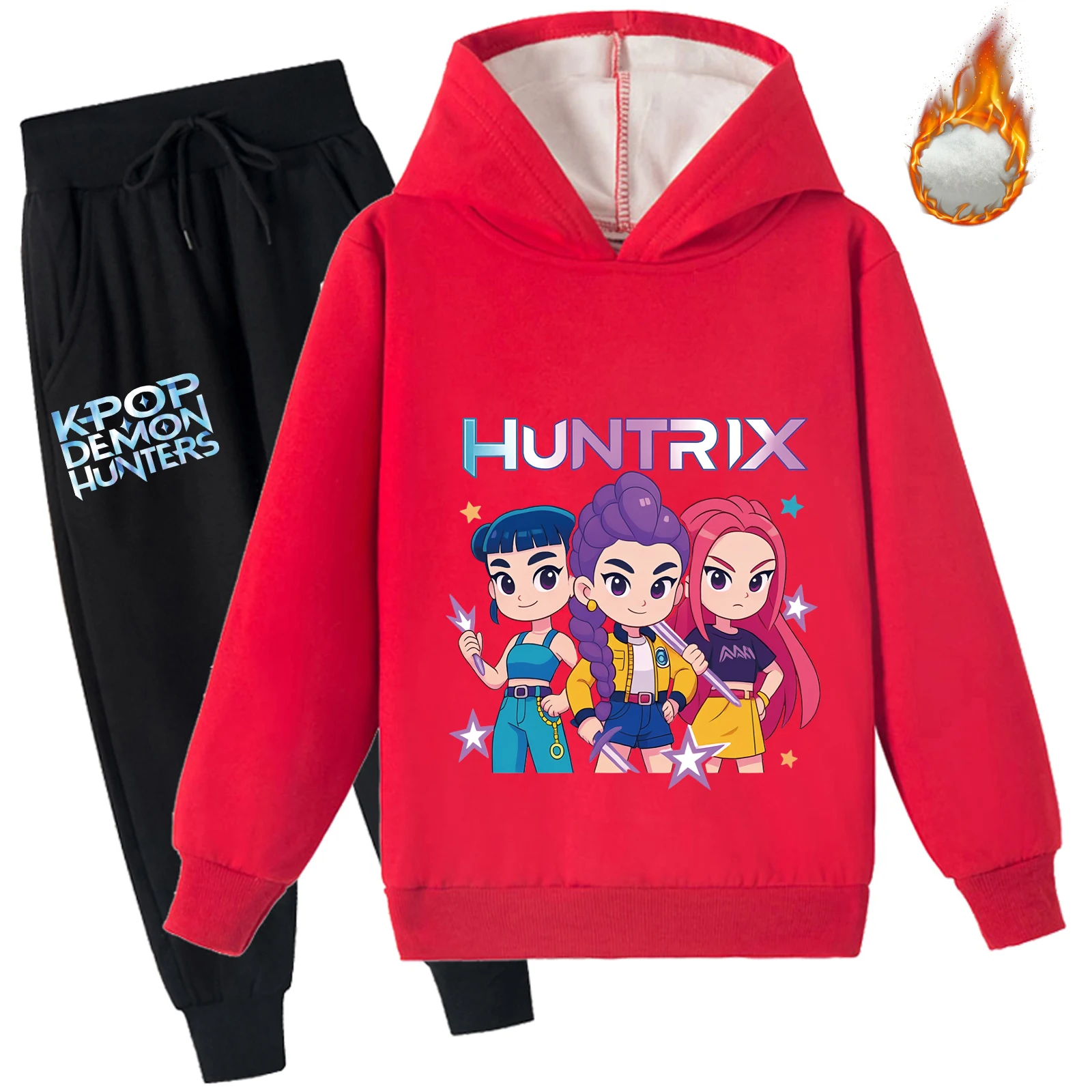 Ensemble sweat-shirt doublé polaire et pantalon Long pour enfants de 2 à 14 ans, tenue épaisse de chasseurs de démons Kpop, nouvelle collection hiver 2025