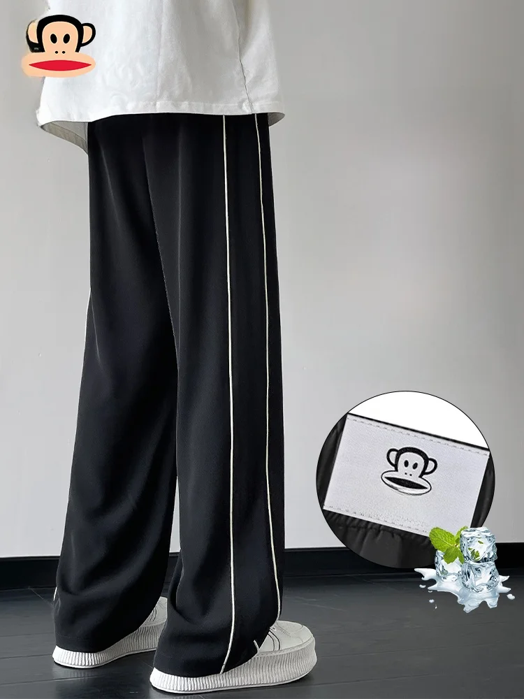 

Мужские повседневные брюки Paul Frank Ice Silk Quick Dry, летние, в полоску, свободного кроя, с широкими штанинами, длинные, комфортные, прямые