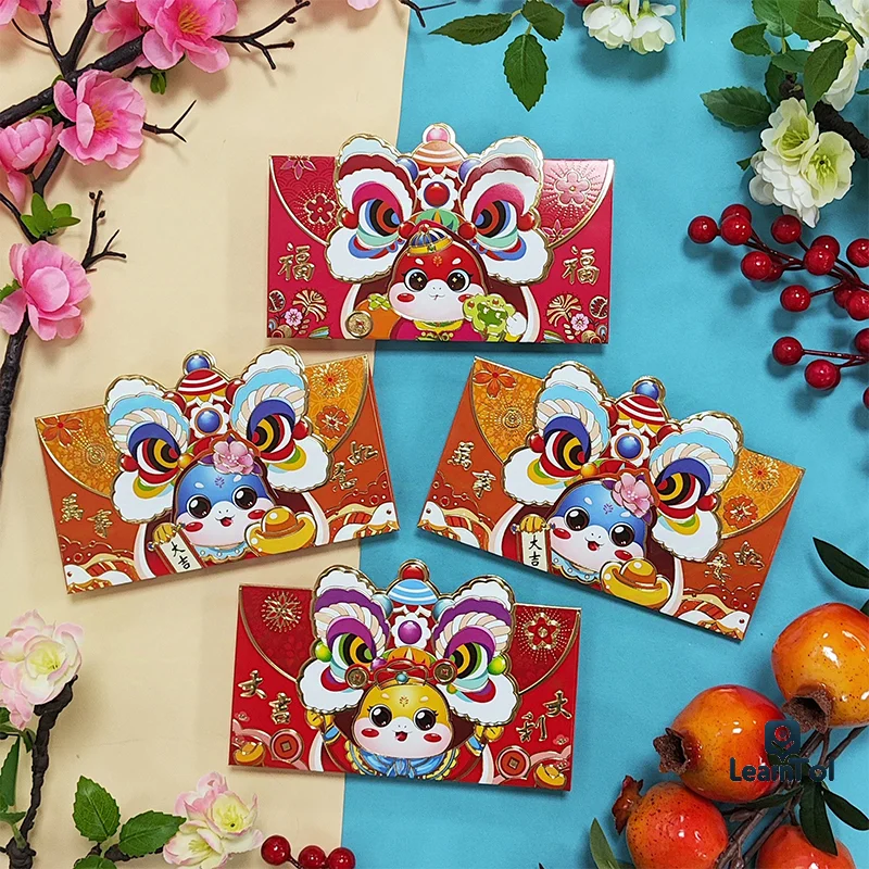 

6Pcs Cartoon Red Envelopes Traditional Snake Year Red Pocket Cute Good Luck Money Packets Chinese Style Red Pocket Gifts