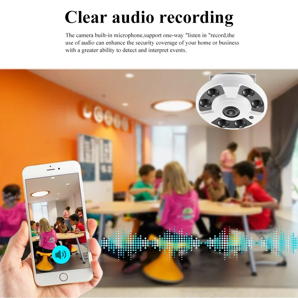كاميرا IP بانورامية لعدسة عين السمكة من Azishn-Fisheye ، شاشة أمان CCTV منزلية ، واي فاي ، درجة ، 5 ميجابكسل ، كشف الحركة ، وقي ، صوت ، iCSee
