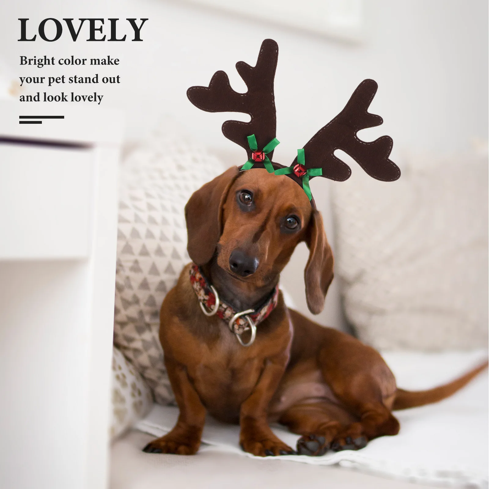 

Pet Christmas Headband Dog Antler Decor Bowknot Green Festive Costume Party Photo Wearable Bright Design Stand Out Attention