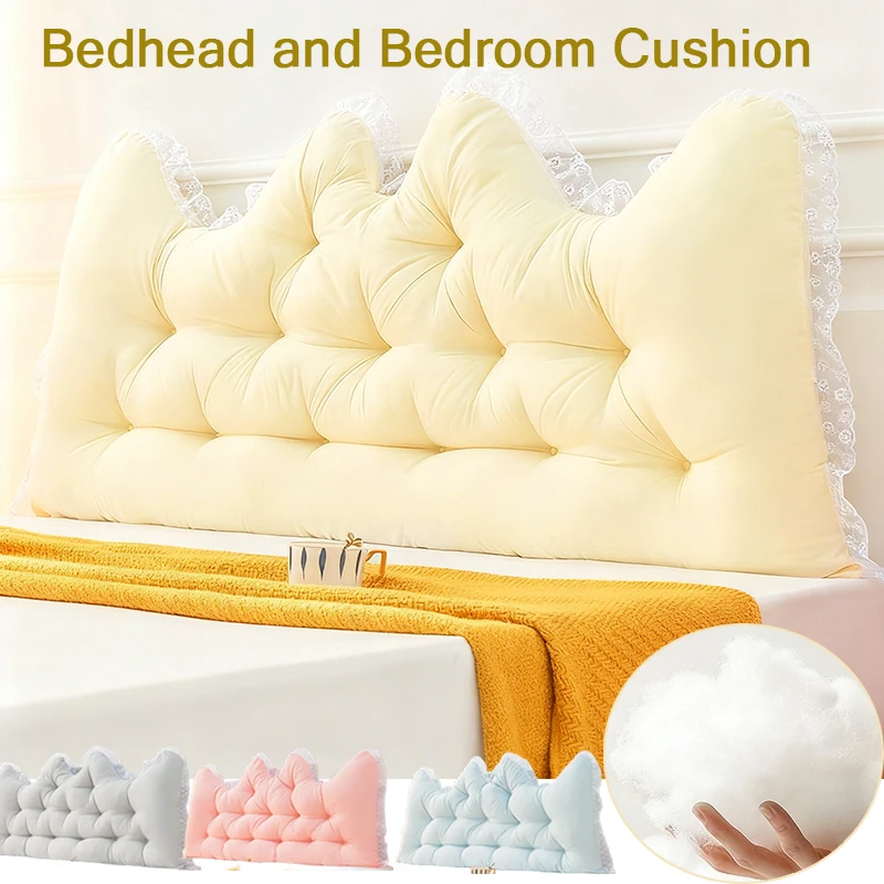 

Korean Style Pure Color Reading Pillow with Lace Trim Backrest and Anti-Collision Waist Belt, Large Backrest Support Bolster