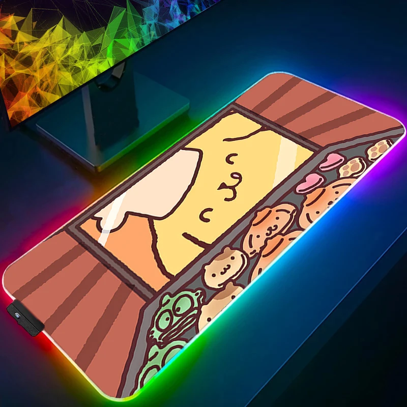 لوحة ماوس LED Pompompurin Gamers Decoracion Gamer Desk Mat RGB Mousepad Locking Edge ملحقات الألعاب الخلفية حصيرة لوحة المفاتيح #3