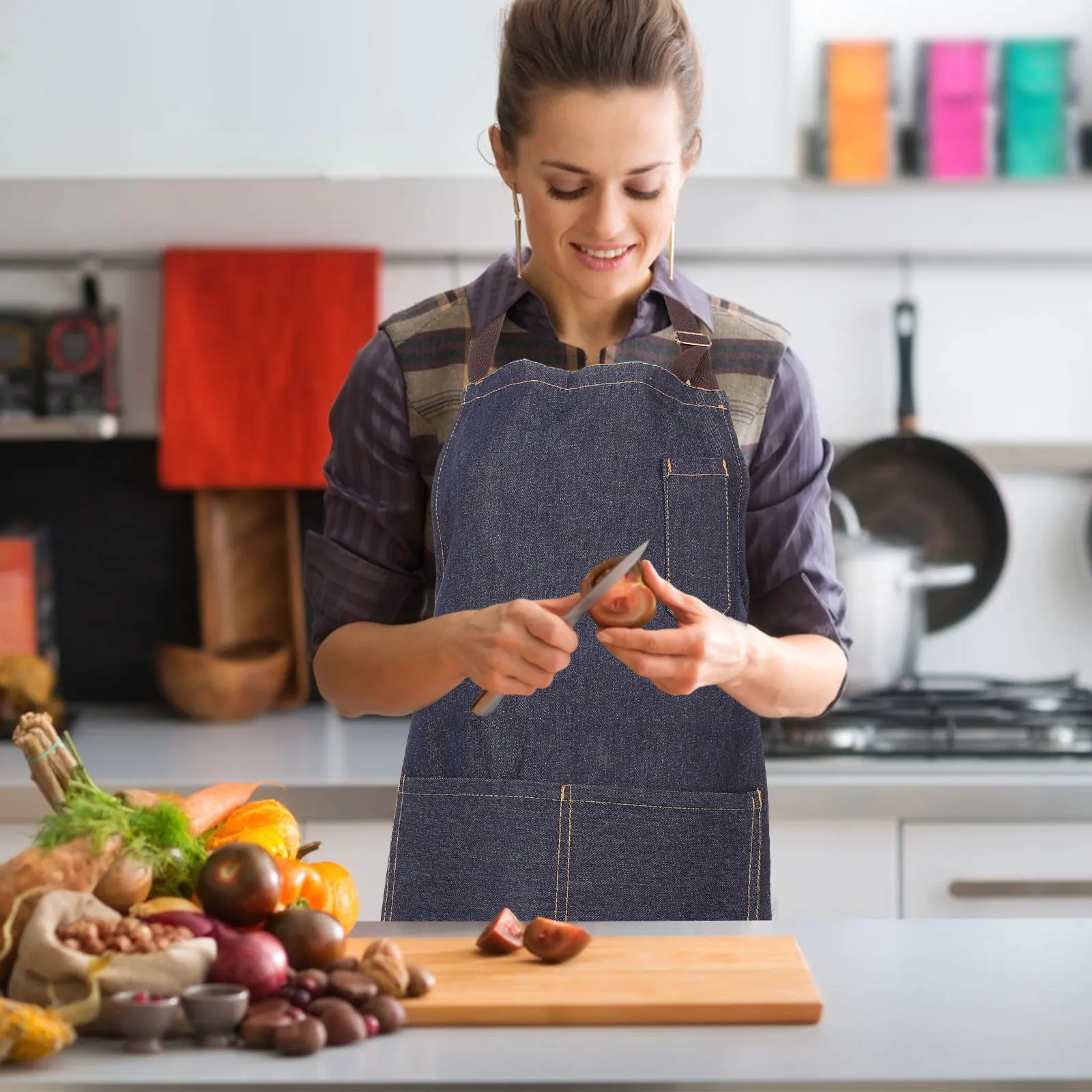 

1pc Thick Apron Kitchen Grilling Cooking Industrial Sleeveless Waterproof Heavy Duty Commercial Halter Neck Artist