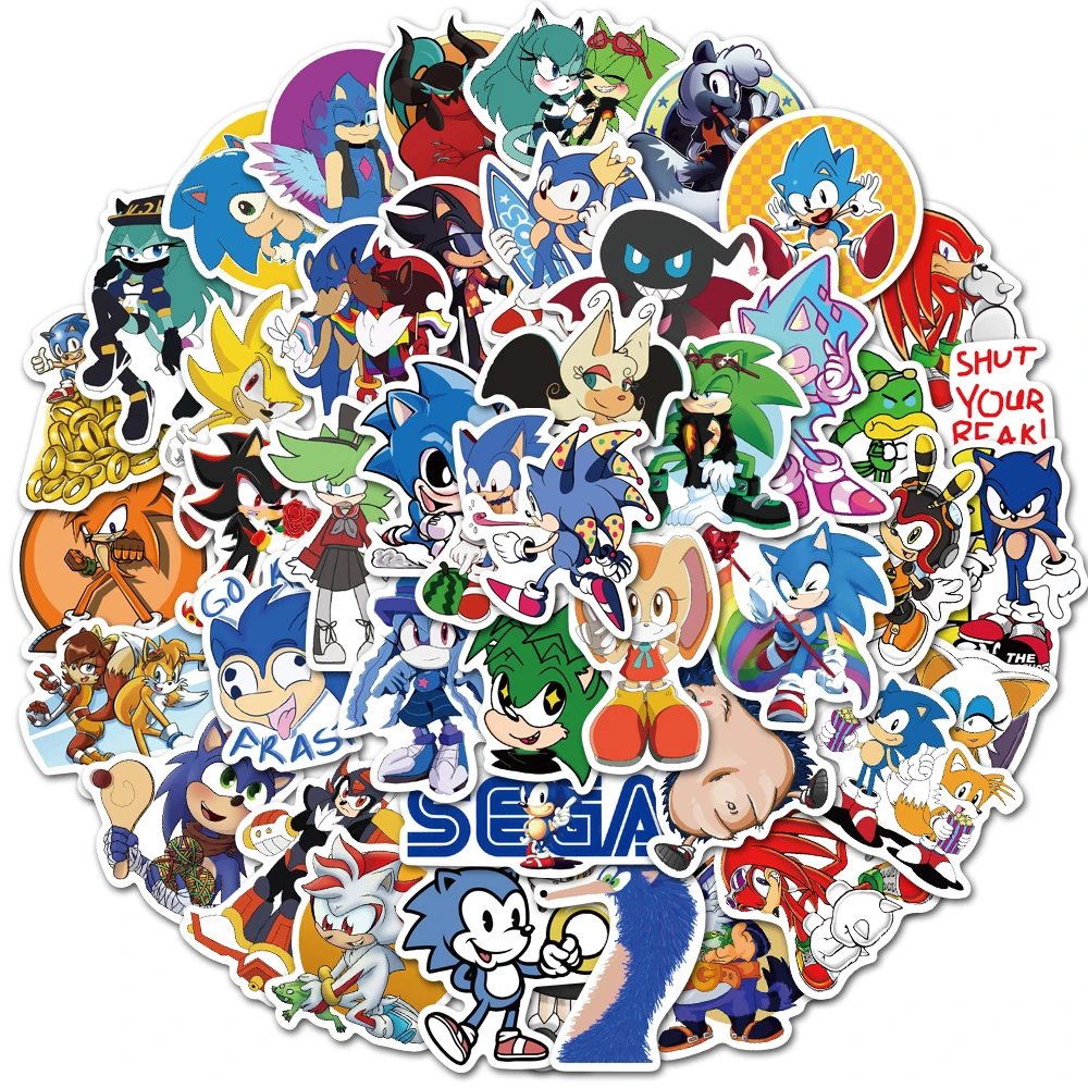 50pcs Cartoon Stickers Creative Sonic The Hedgehog Refrigerator Sticker Graffiti Luggage Book Notebook Stickers Kids Toy Gifts