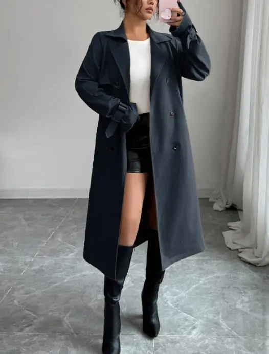 

2025 новый модный повседневный осенне-зимний элегантный плащ с длинными рукавами и кружевными пуговицами, женская одежда